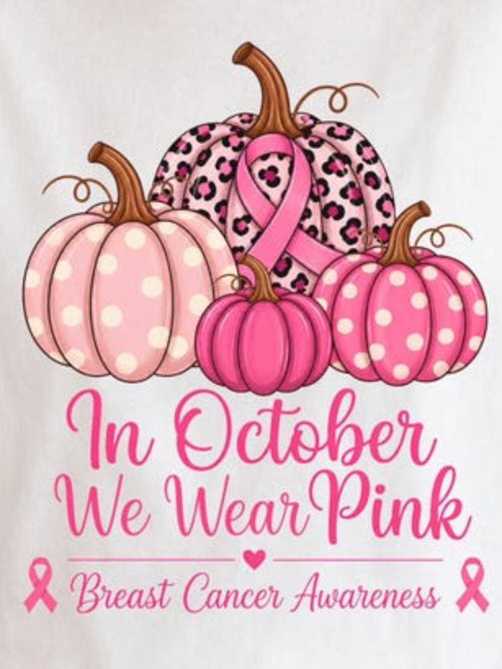 Breast Cancer Awareness Shirt, Pink Ribbon Pumpkin Graphic Tee - Picture 2 of 4